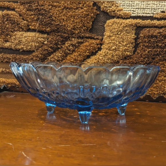 Indiana Glass Ice Blue Footed Oval Fruit Bowl Garland Pattern - Picture 3 of 7